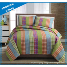 Bright Plaid Stripe Printed Polyester Quilt Set